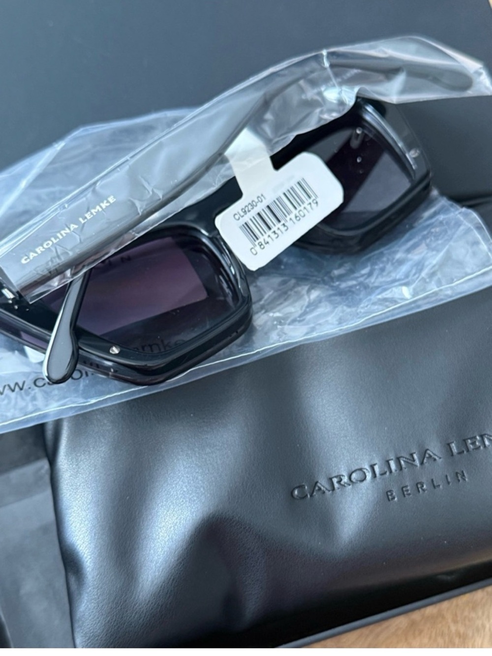 Carolina Lemke Berlin Glossy Black Rectangular Sunglasses